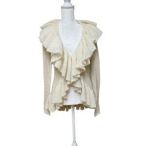Moda International Mohair Wool Ruffle Cardigan Cream Boho Womens S